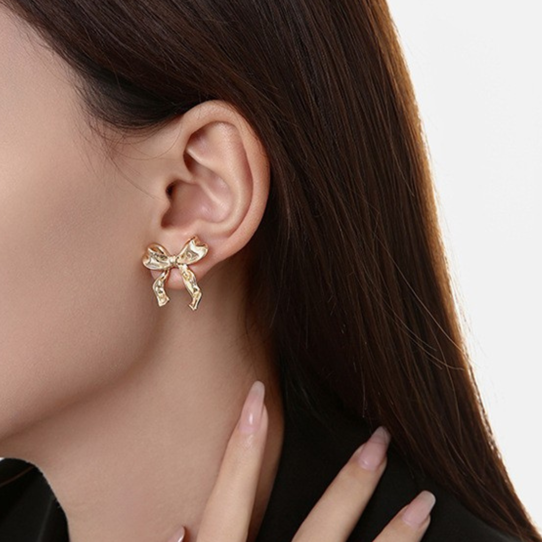 metallic ribbon earrings pierce lf2944