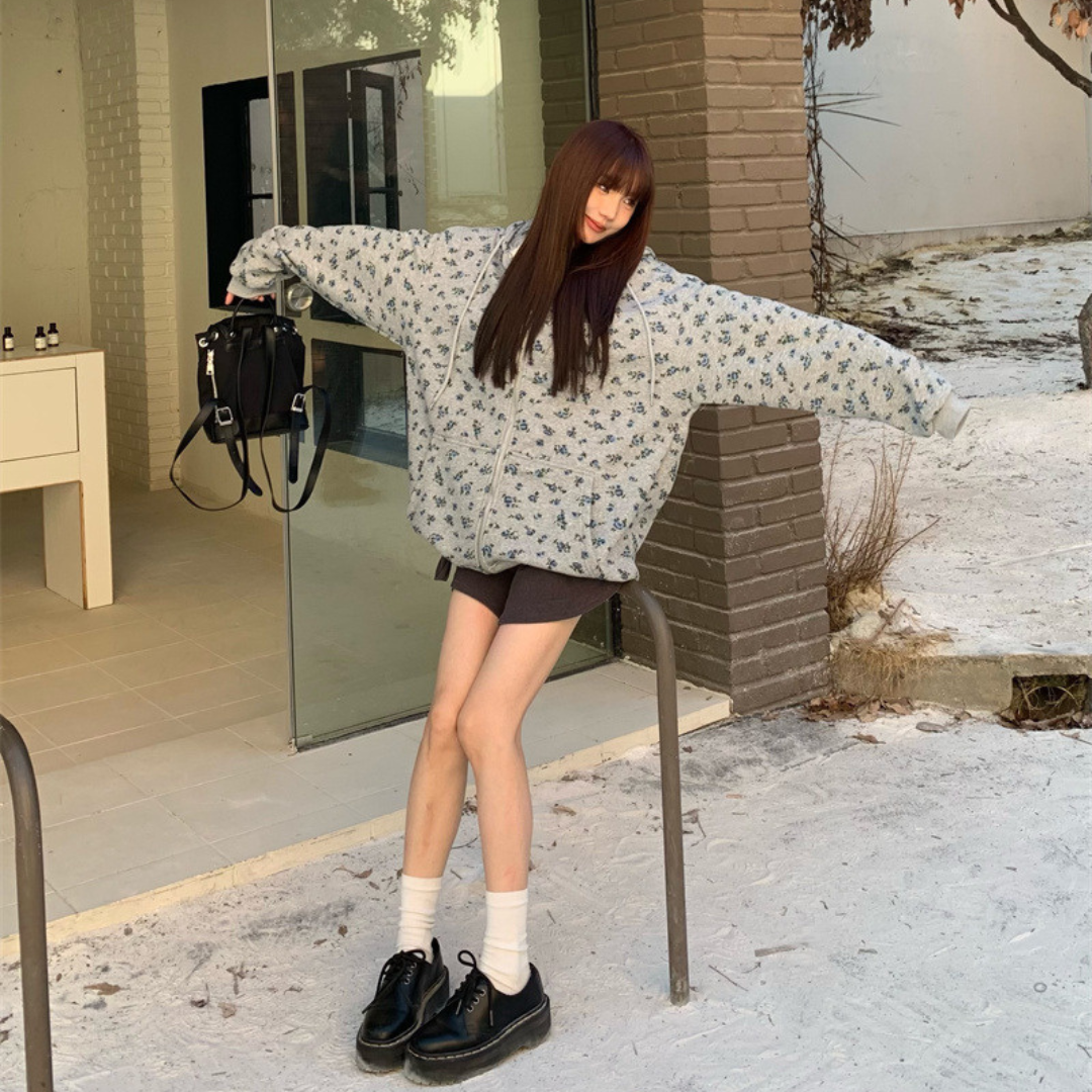 floral pattern hoodie lf3138