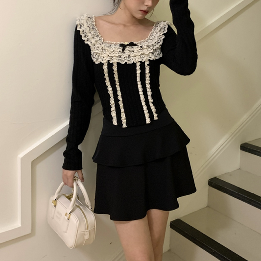 lace ruffle lovely tops lf3116