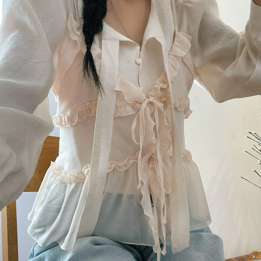 sheer ruffle cami tops lf3038