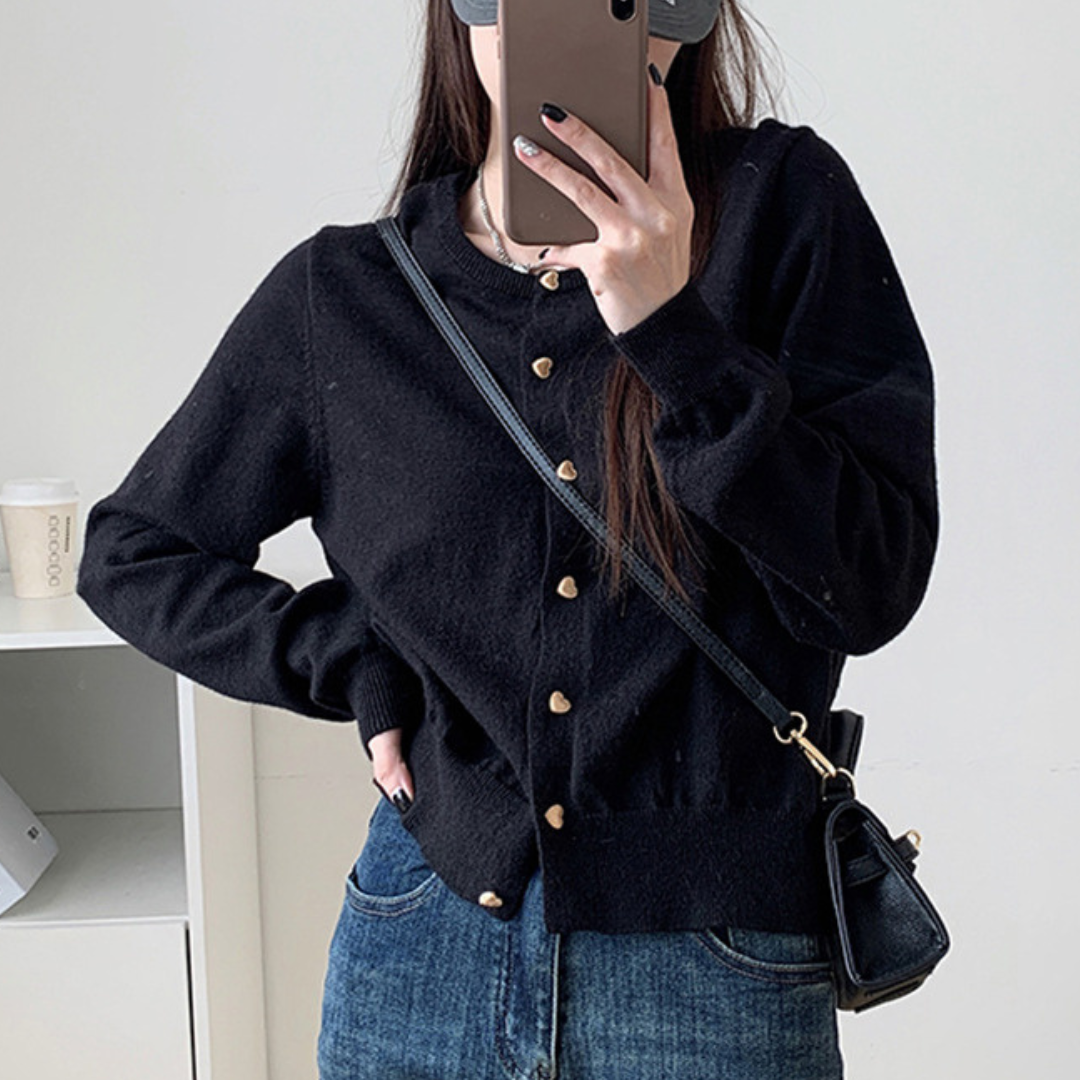 pale color heart button knit cardigan lf2535