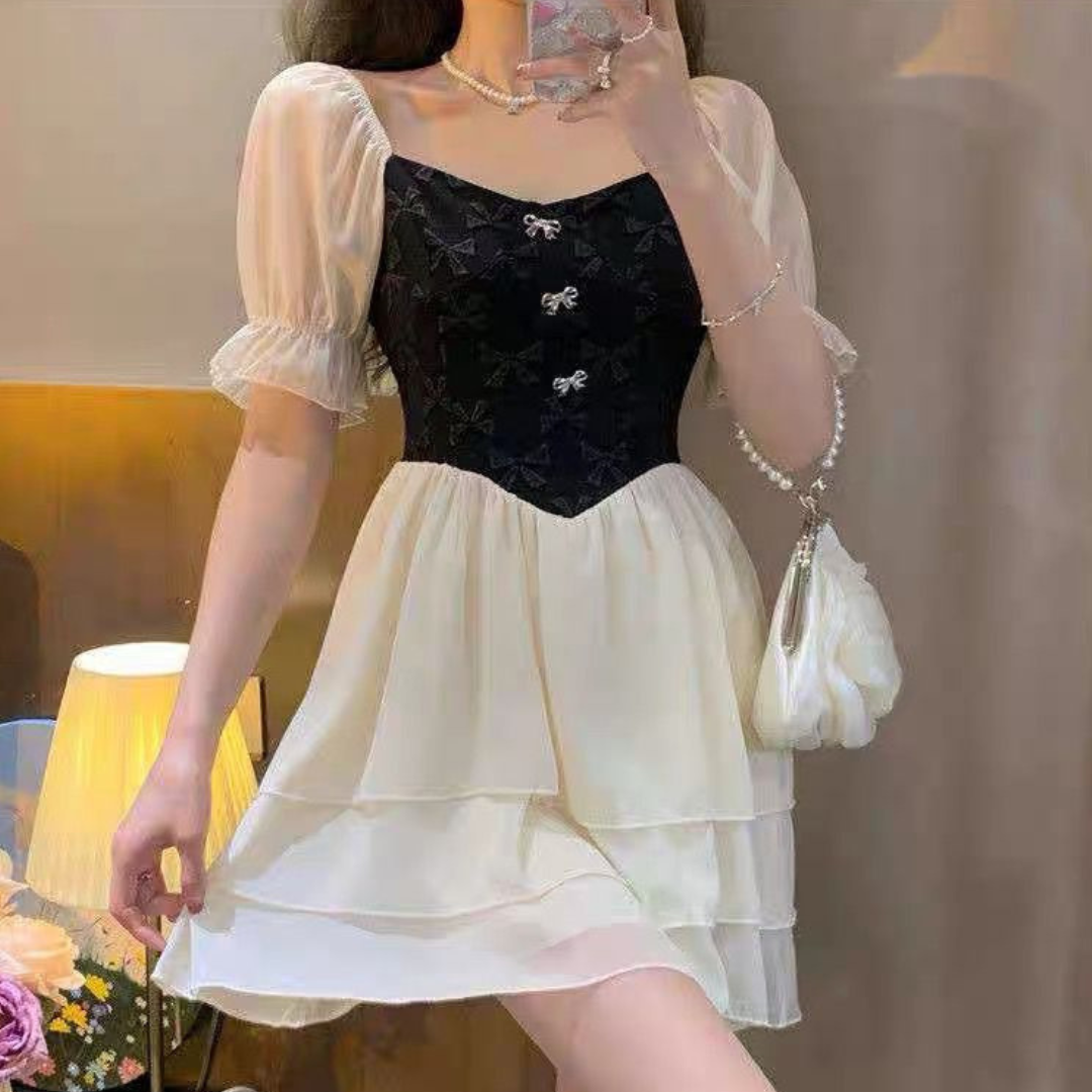 puff sleeve chiffon dress lf2920