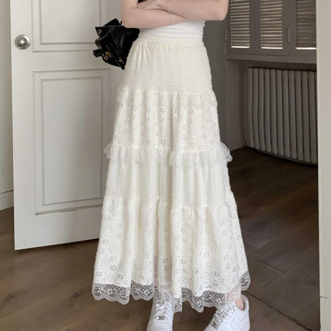 【Ranking2位】【即納】lace rubber long skirt lf3235
