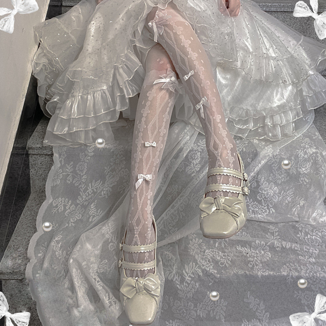 white ribbon cross stockings lf2655