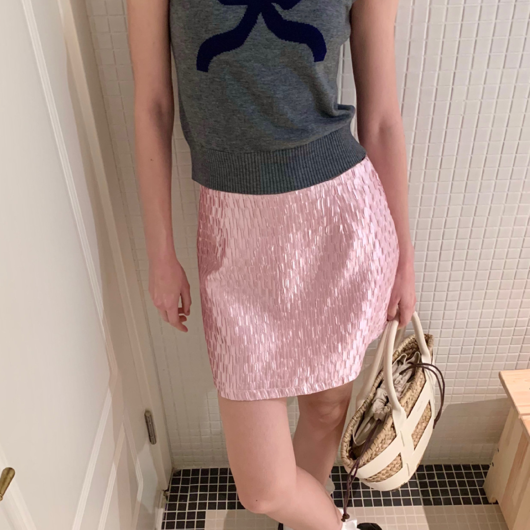 shiny satin mini skirt lf3017