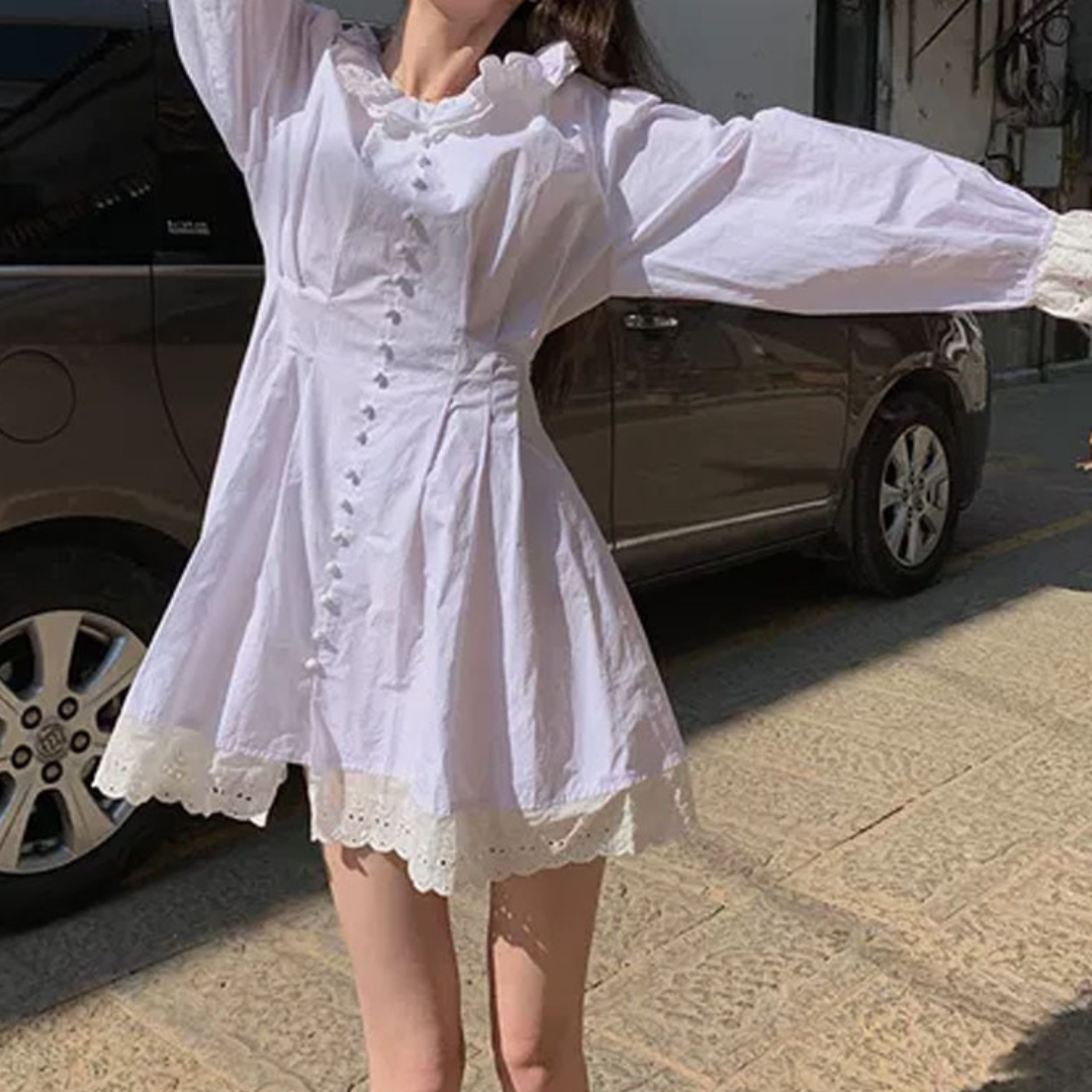 【即納】lace frill white french onepiece lf-s1037-1