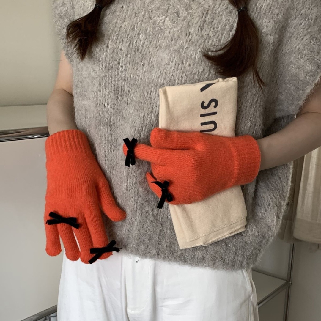 ribbon knit gloves lf2573