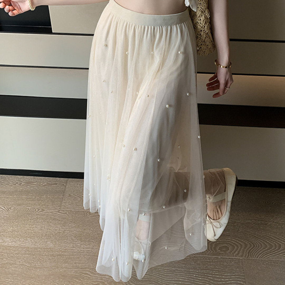 pearl tulle long skirt lf3217