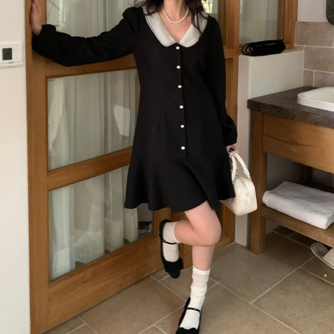 front button ruffle dress lf3011