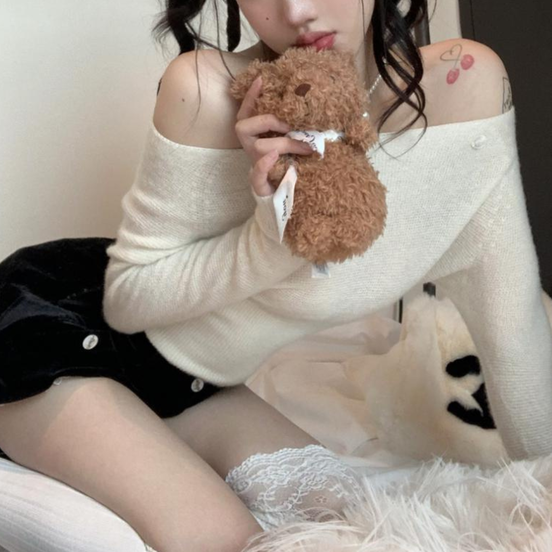 off shoulder cashmere sater lf2653