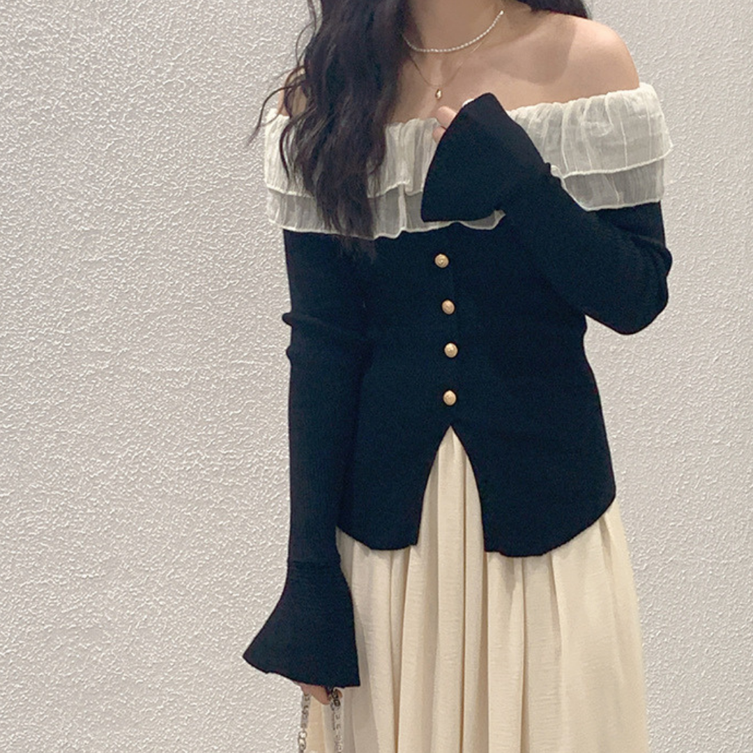 ruffled one shoulder sweater lf2601