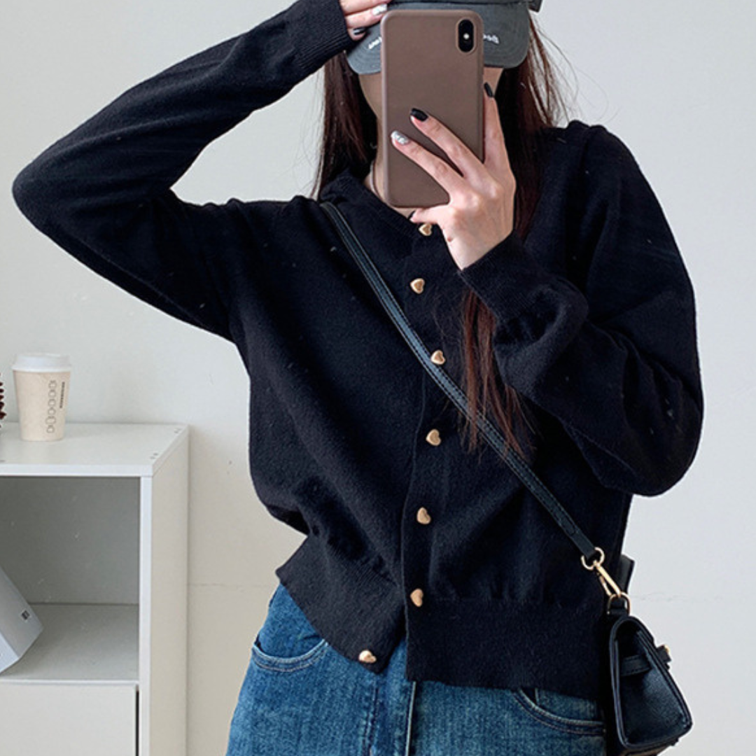 【即納】pale color heart button knit cardigan lf-s1017