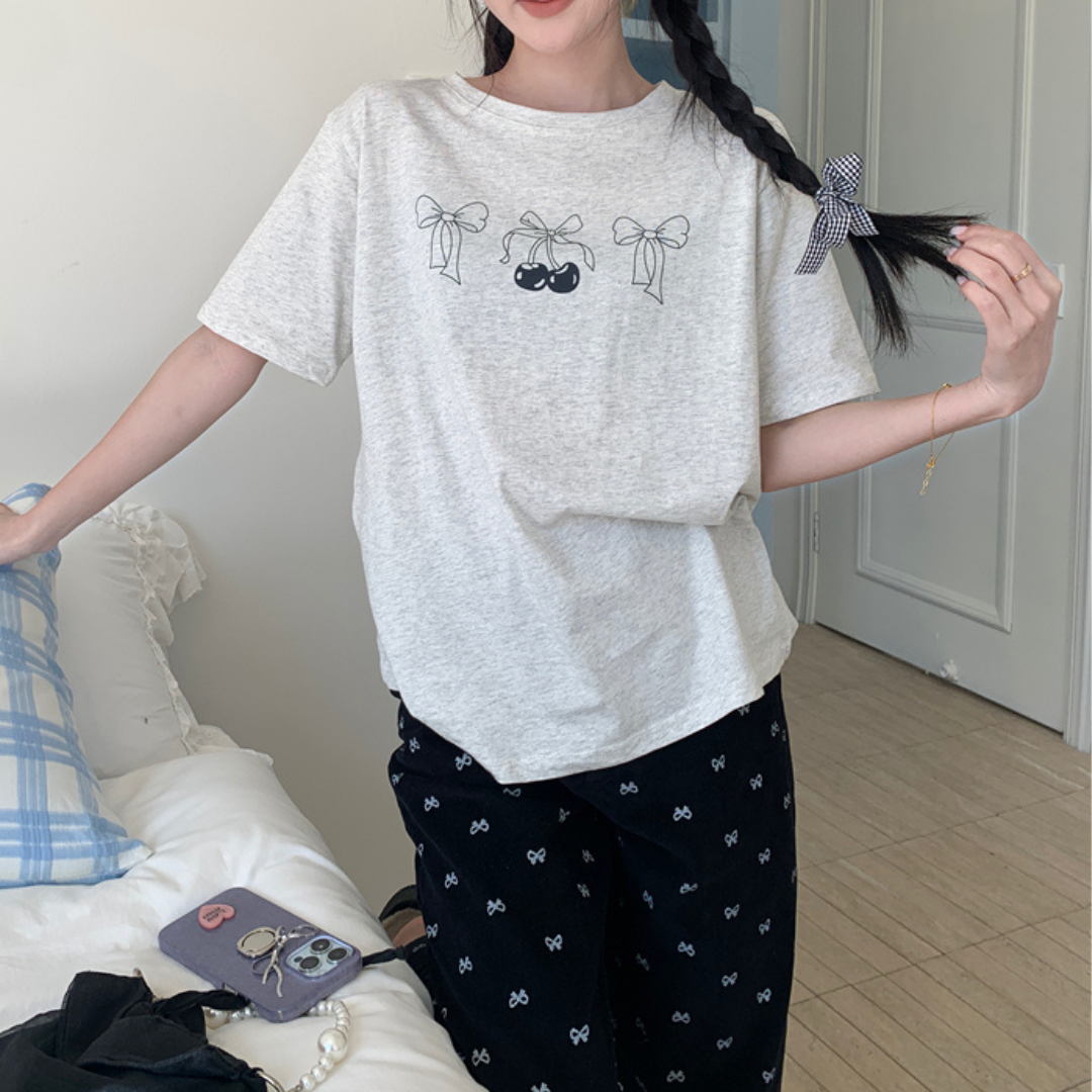 【即納】Cherry print T-shirt lf3281