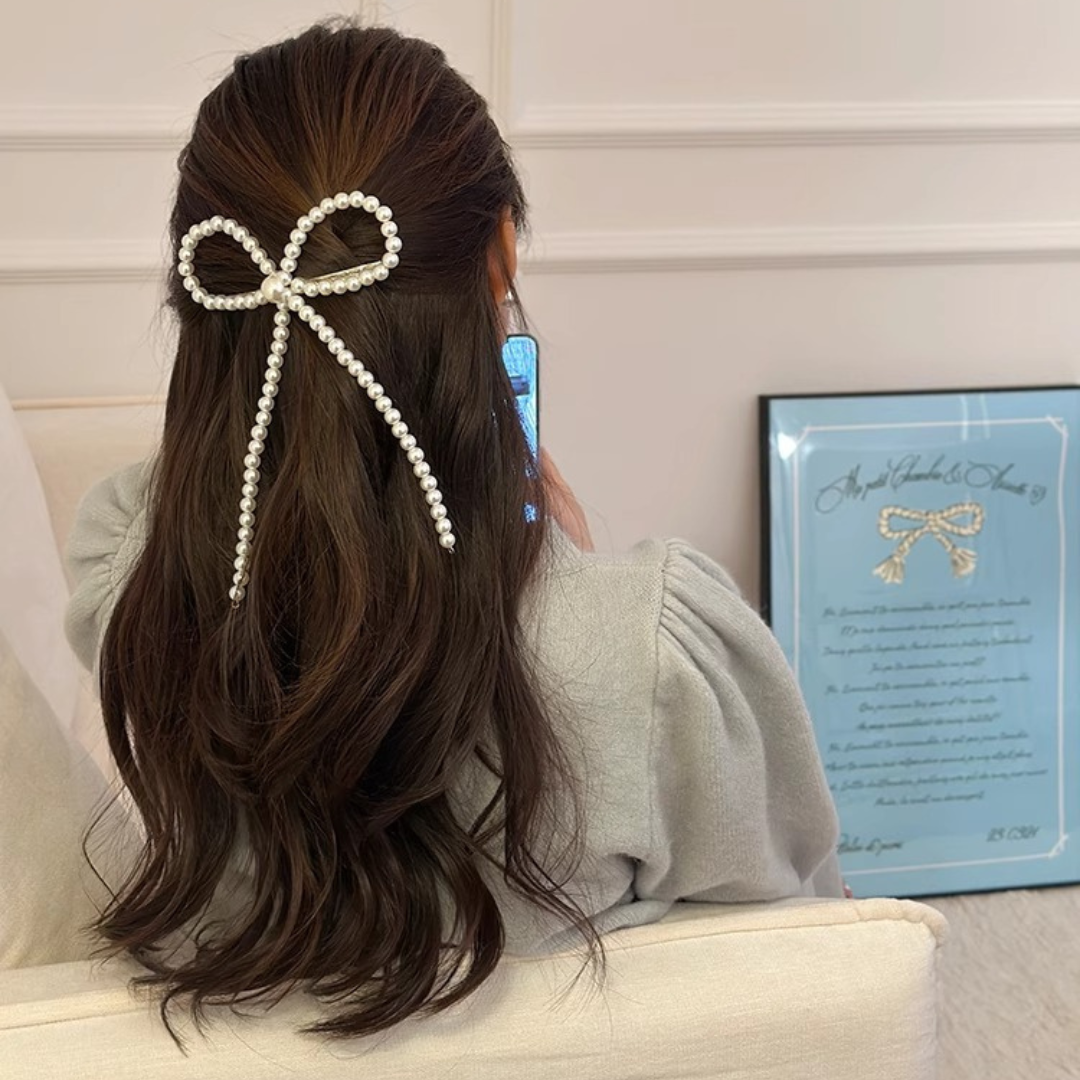 pearl ribbon barrette lf3241【即納】