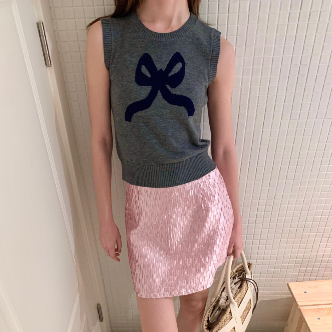 ribbon design sweater vest lf3009