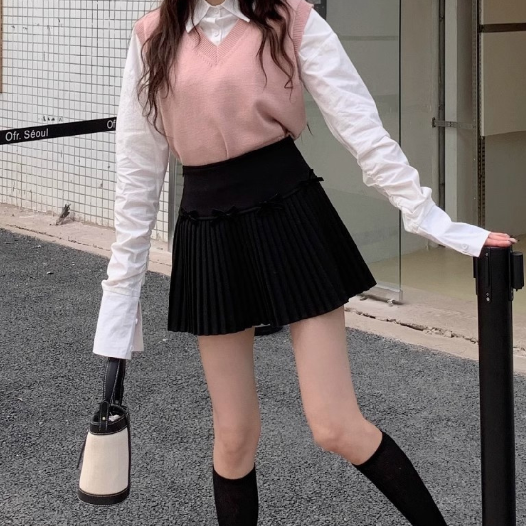 small ribbon pleated skirt lf2976