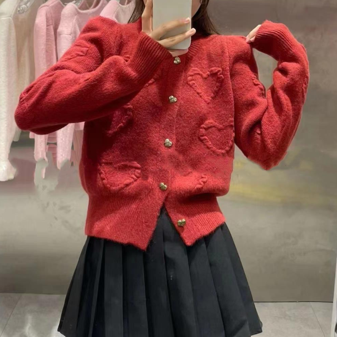 full of spring knit hearts cardigan lf2943