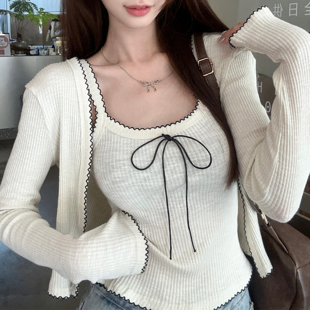 ribbon cami long sleeve cardigan lf3193