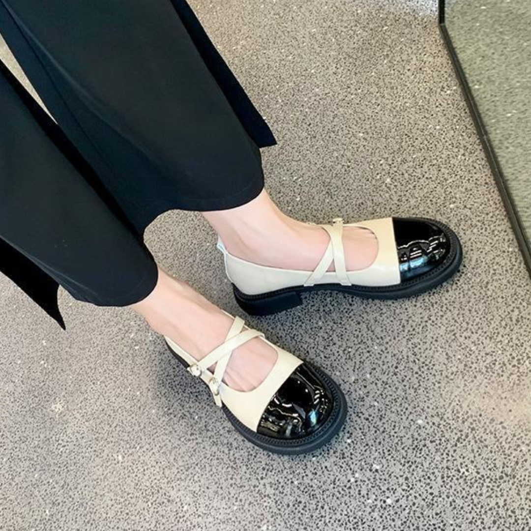bicolor double strap pumps lf2560