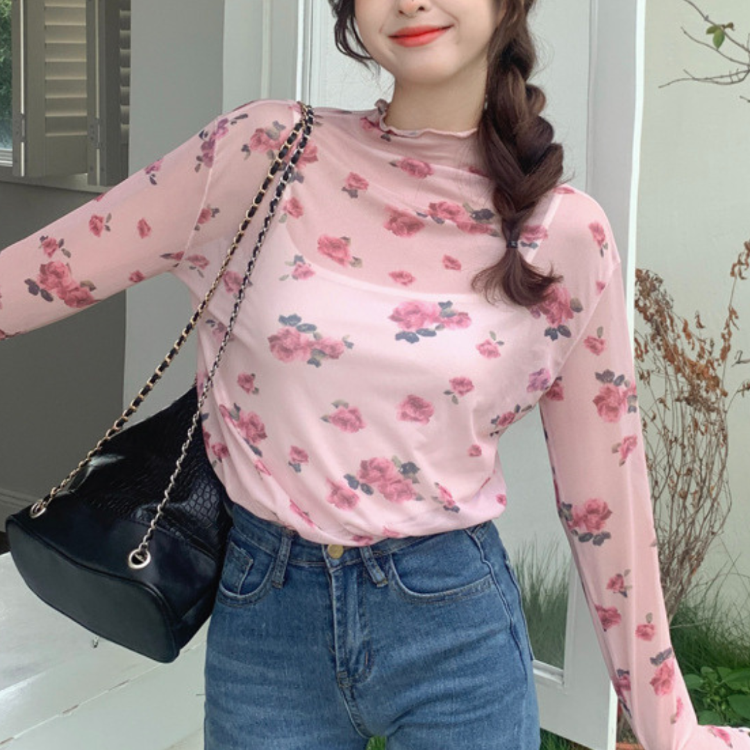 rose see-through top lf2716