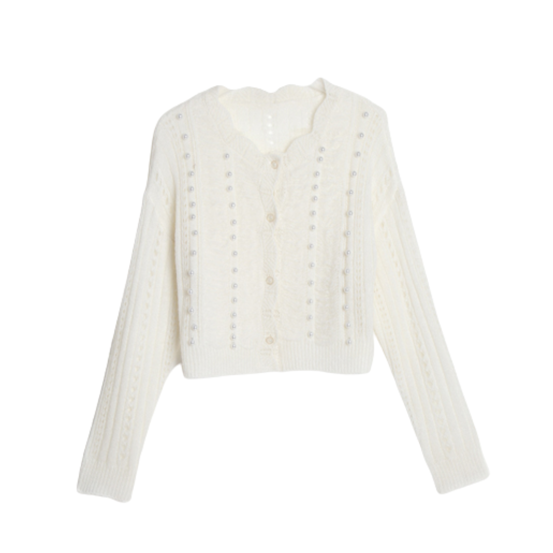 pearl scallop knit cardigan lf2541