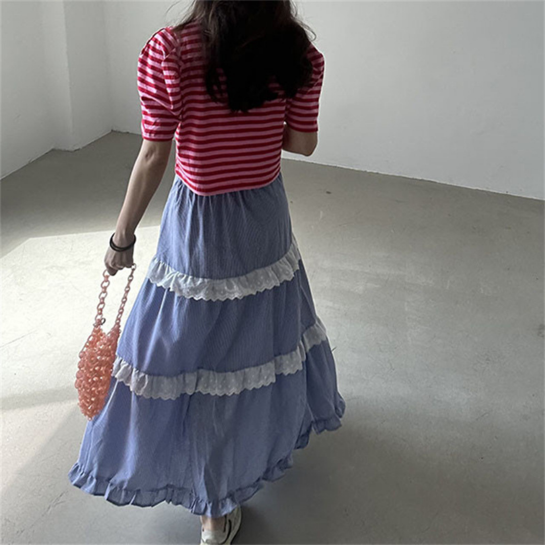 retro check long skirt lf2675