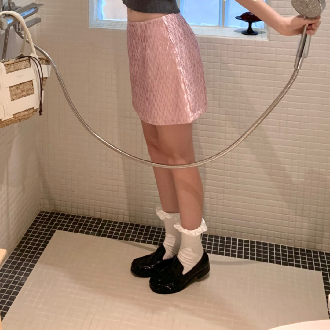 shiny satin mini skirt lf3017