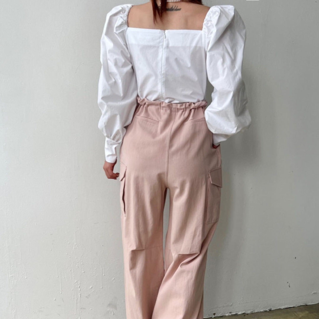 pleated puff sleeve shirt lf2696