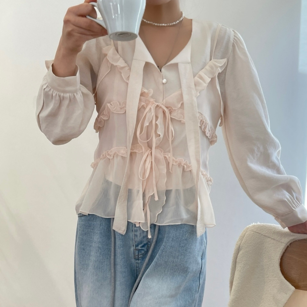 sheer ruffle cami tops lf3038