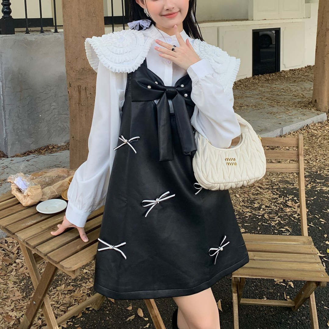 Ribbon leather vest dress lf2661