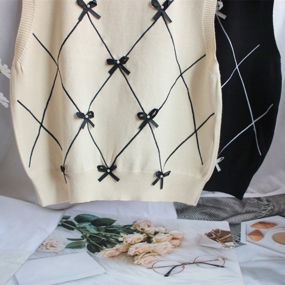french ribbon knit vest lf2736