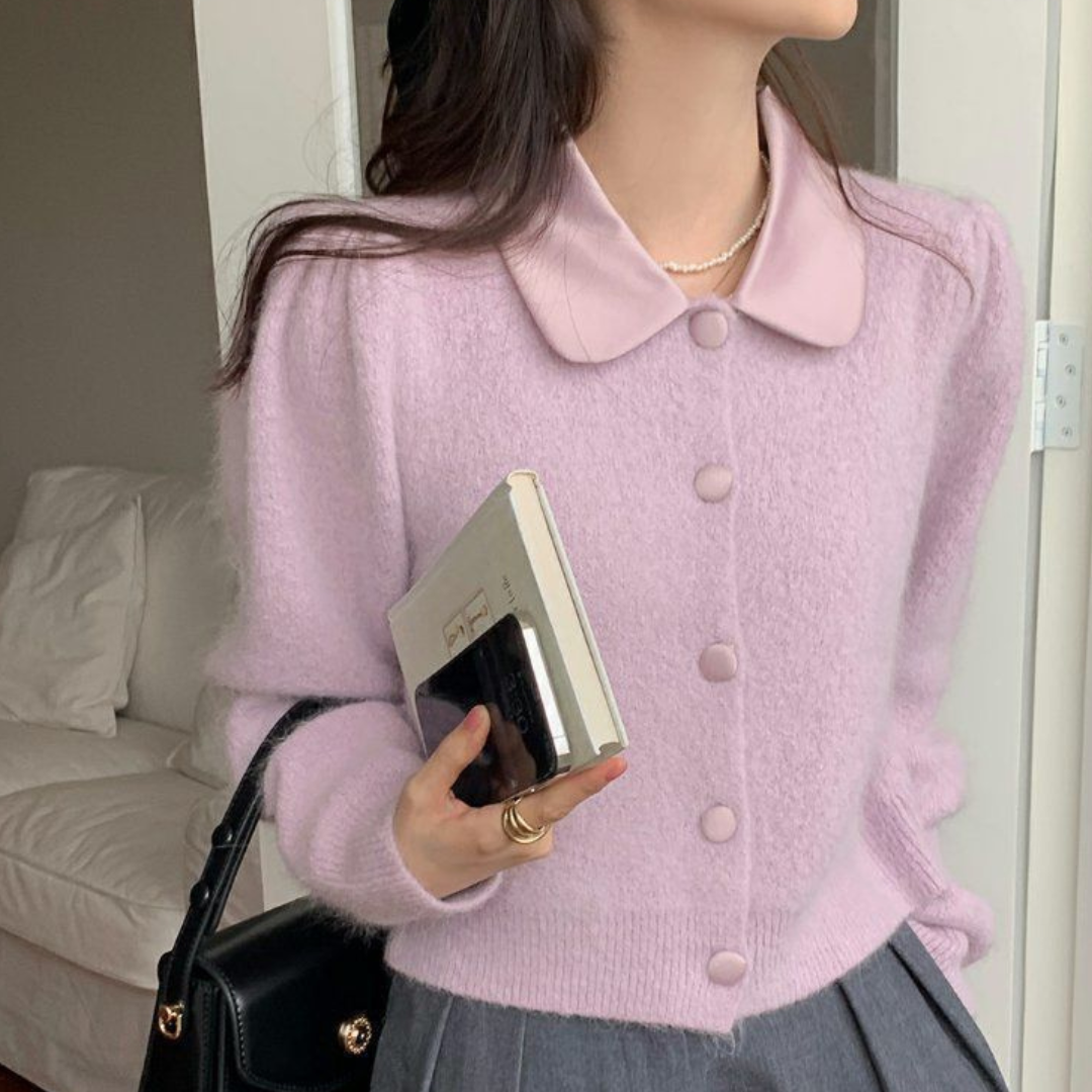 knit cardigan with collar lf2590