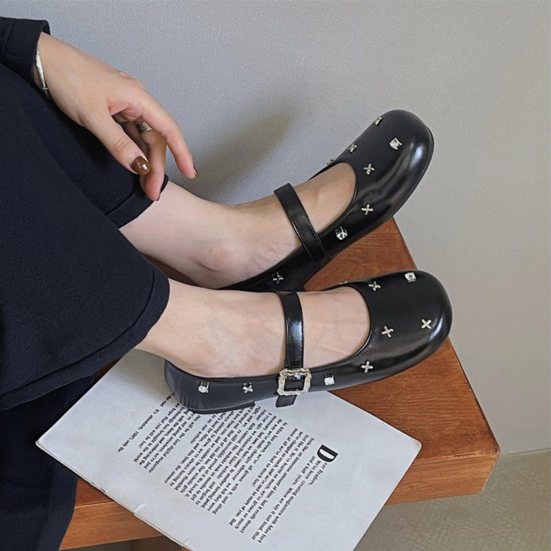 rhinestone leather shoes lf2651