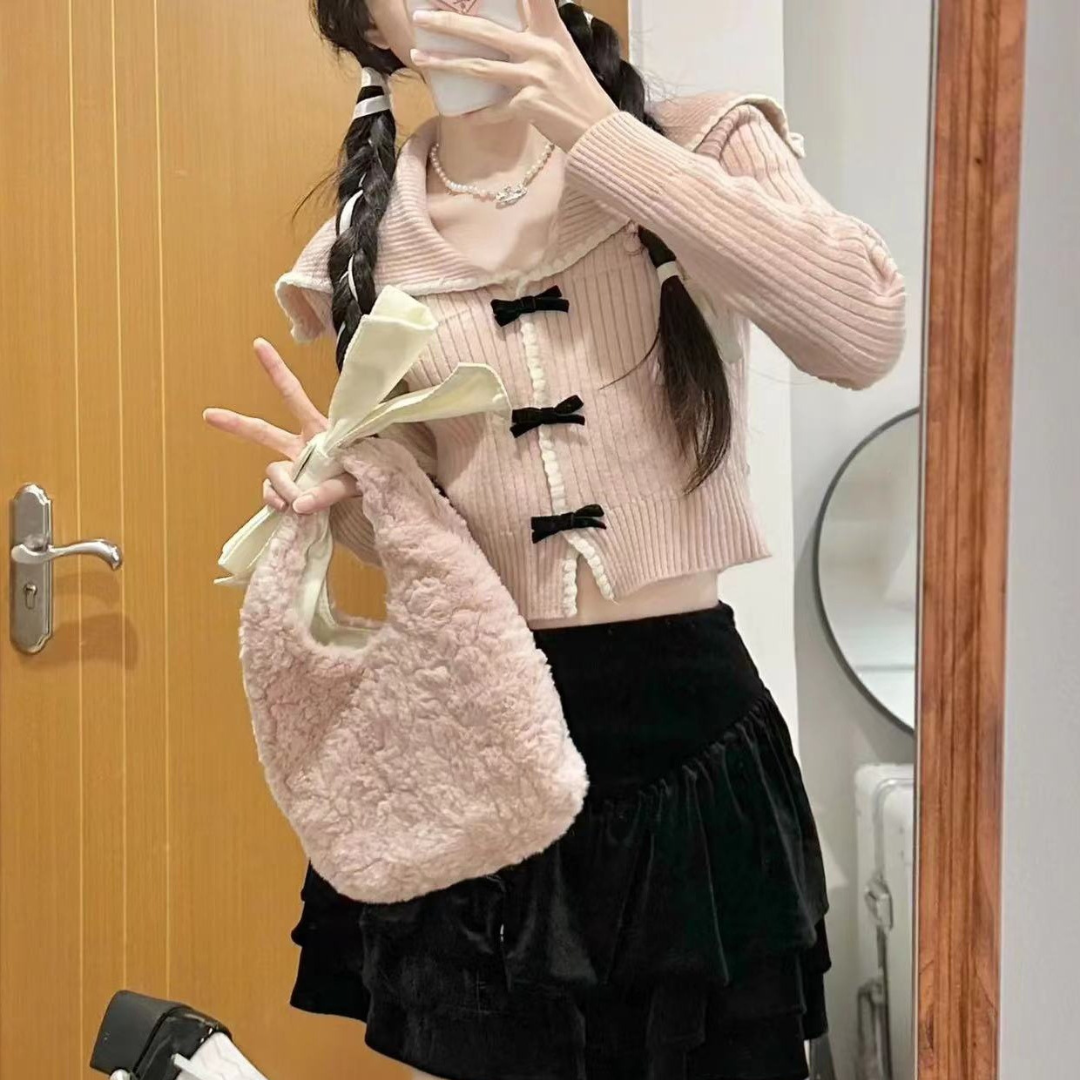 big collar short knit sweater lf2726