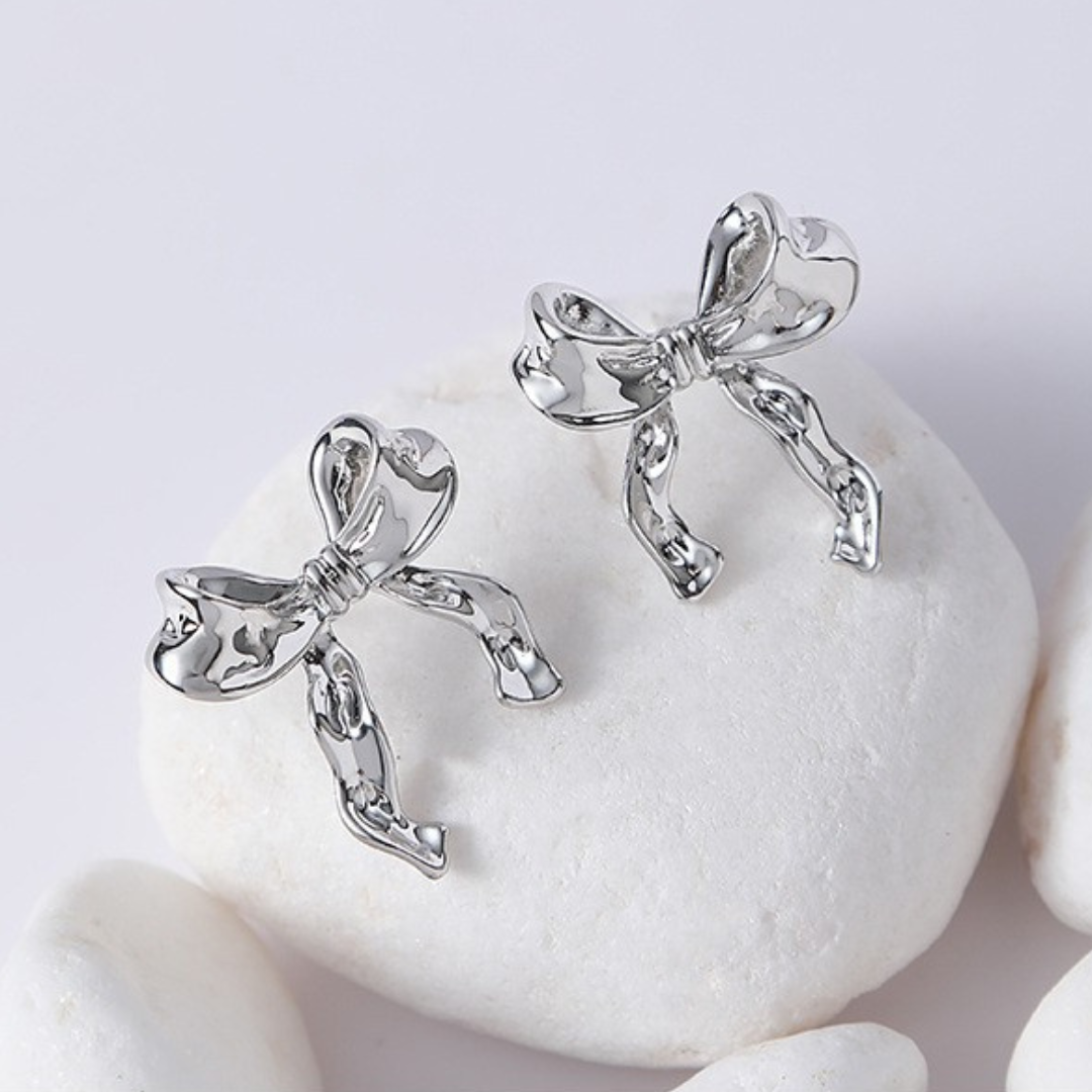 metallic ribbon earrings pierce lf2944