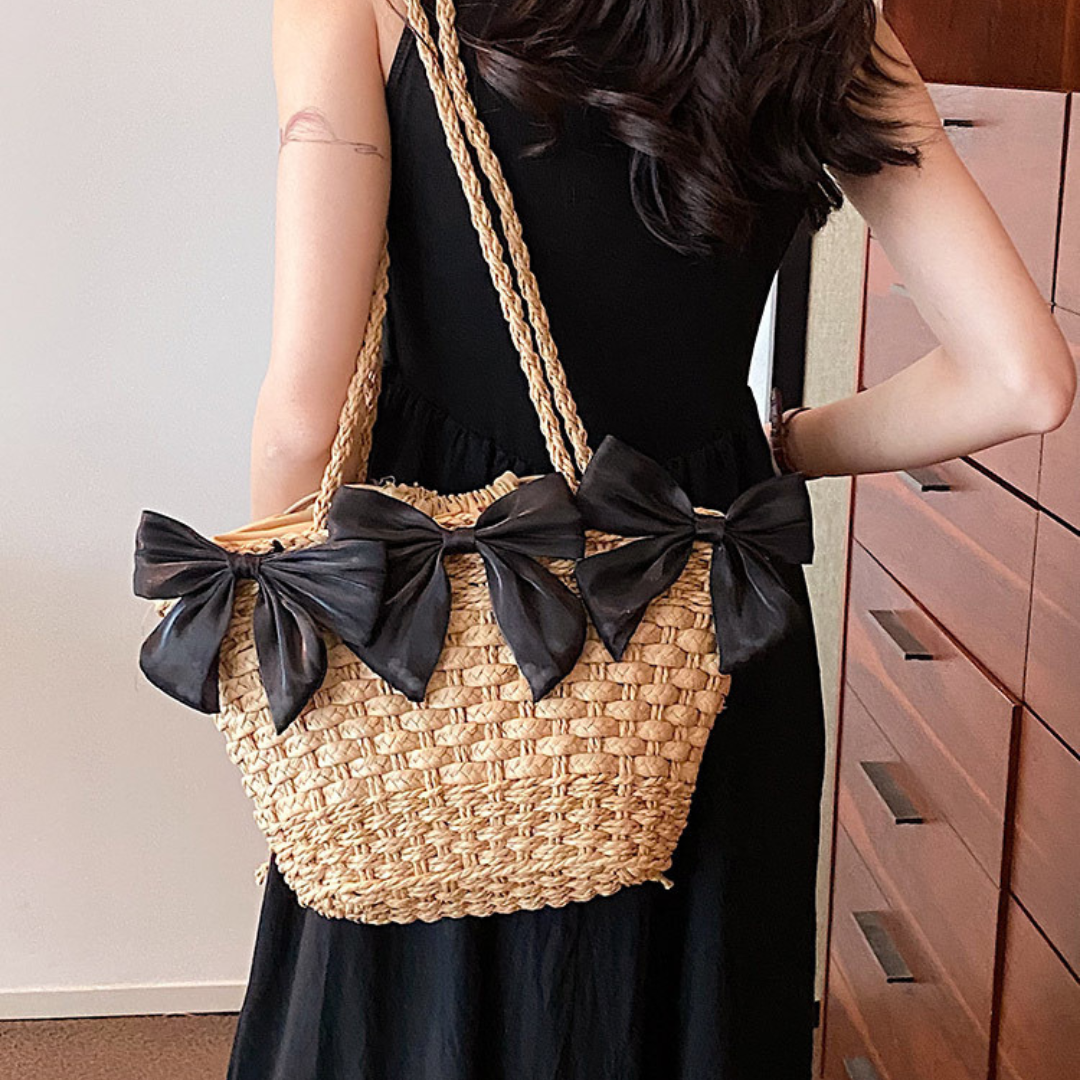 satin ribbon straw bag lf3246