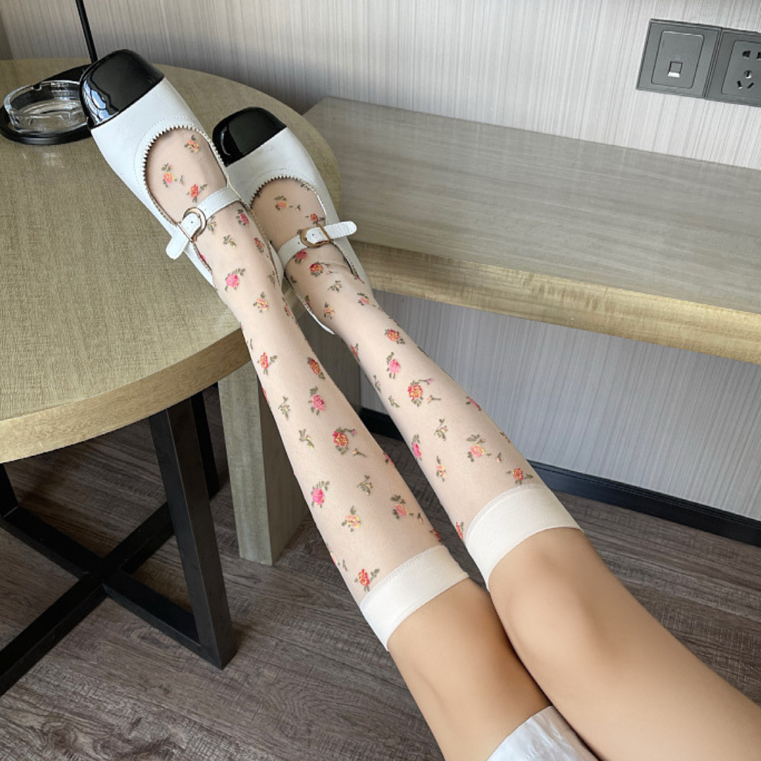 floral see through socks lf2877【即納】