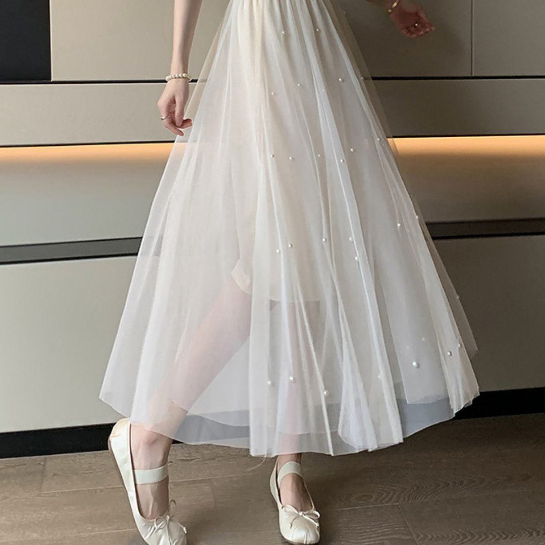 pearl tulle long skirt lf3217