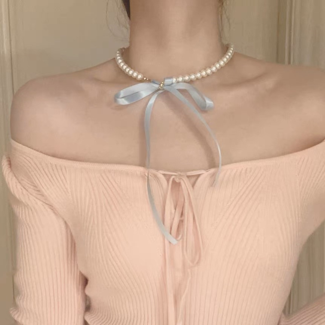 pearl ribbon choker lf2631