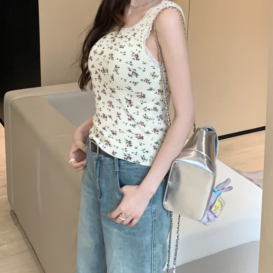 【即納】floral lace sleeveless tops lf3227