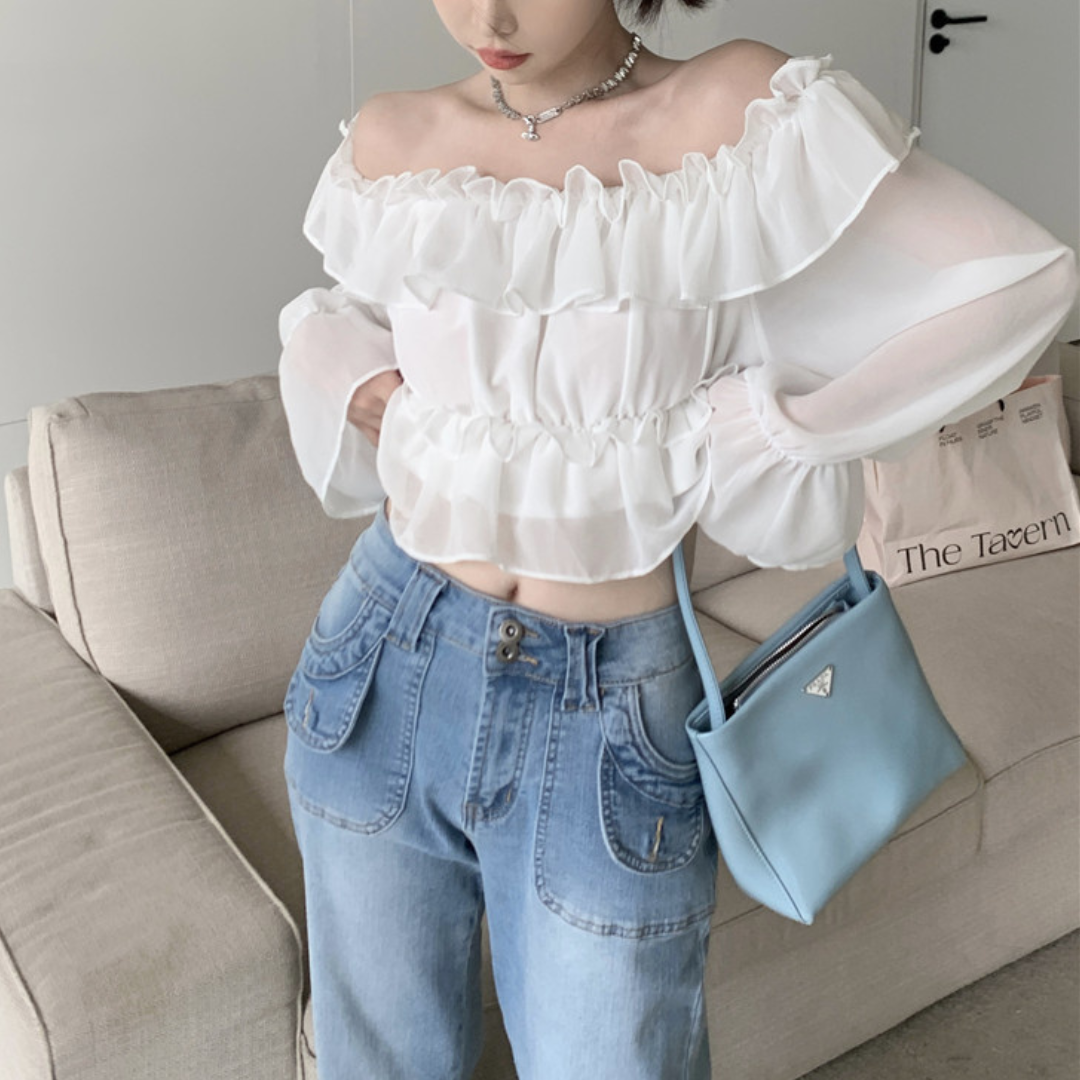 chiffon ruffle tops lf3069