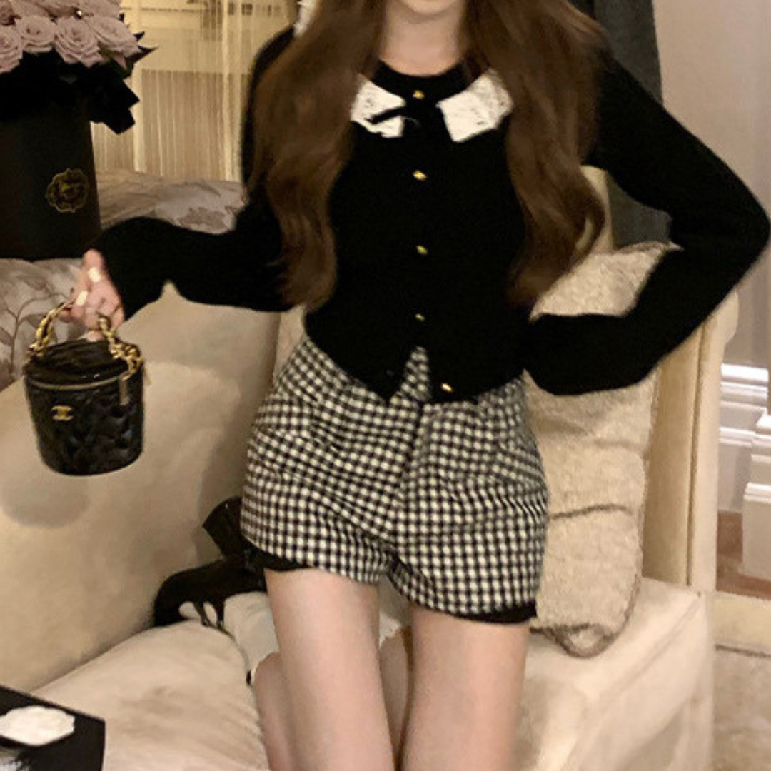 【Ranking16位】lace collar knit sweater lf2728