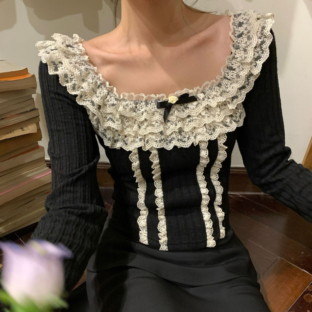 lace ruffle lovely tops lf3116