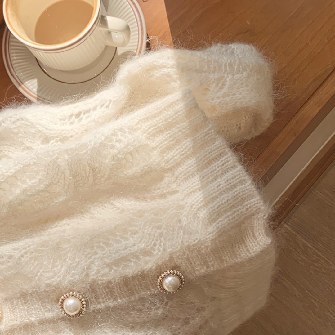 pearl button crochet knit cardigan lf2569