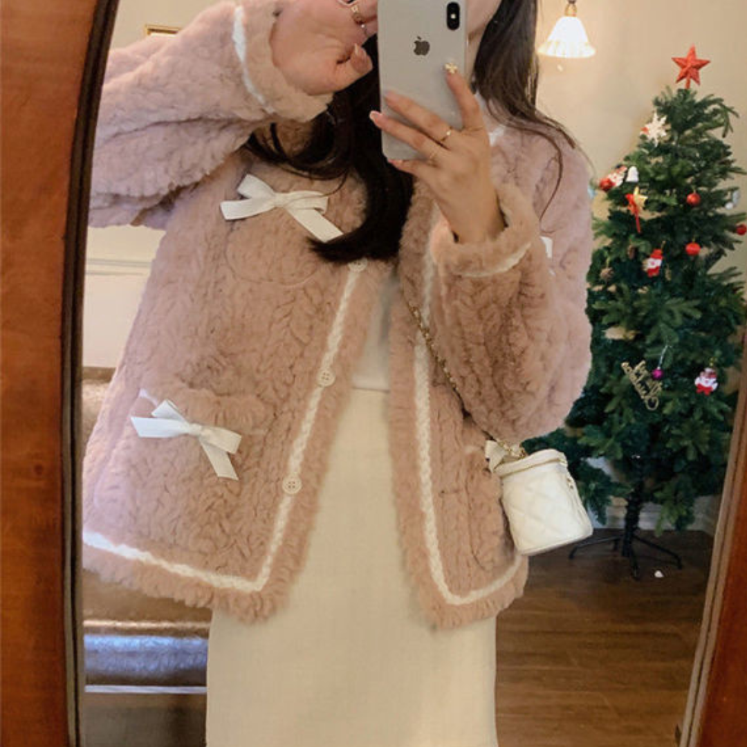 【Ranking4位】french ribbon plush coat lf2627
