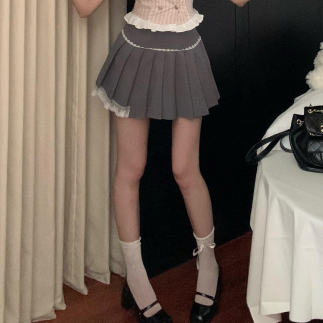 lovely lace pleated skirt lf2725