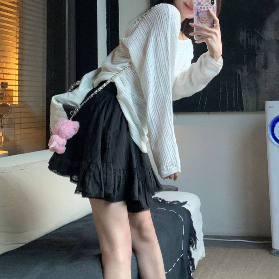 pleated lace skirt lf2640