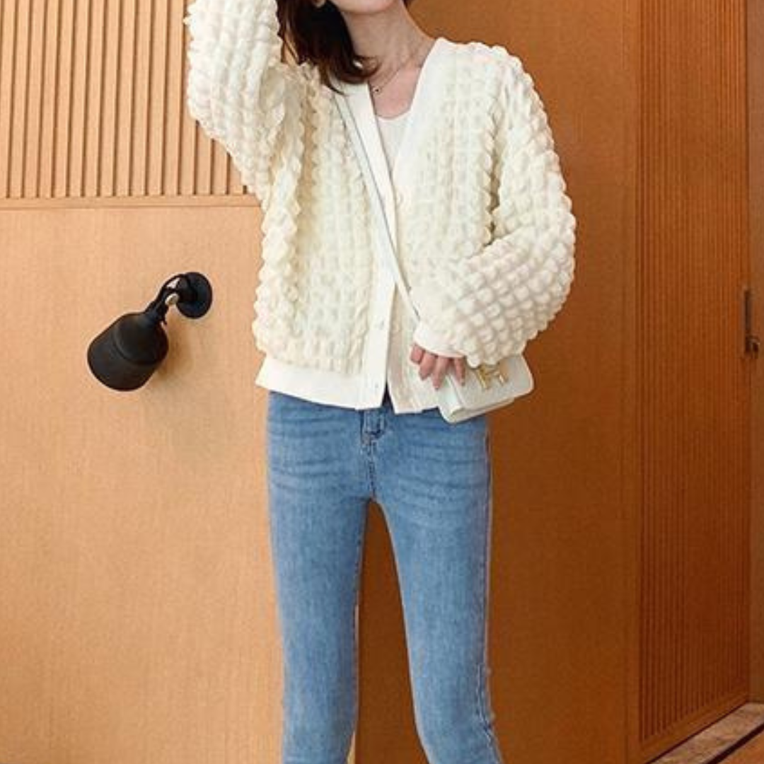 Puff fabric cardigan lf2691