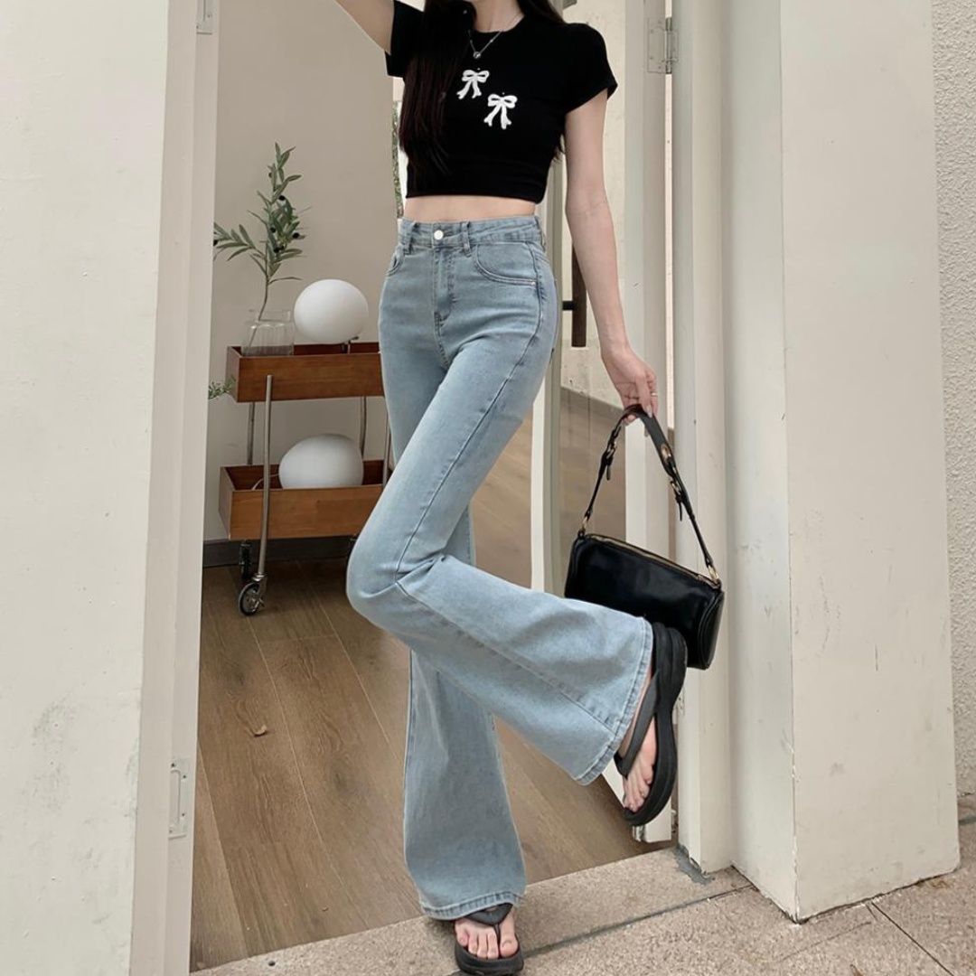 ribbon embroidery flare denim lf3234