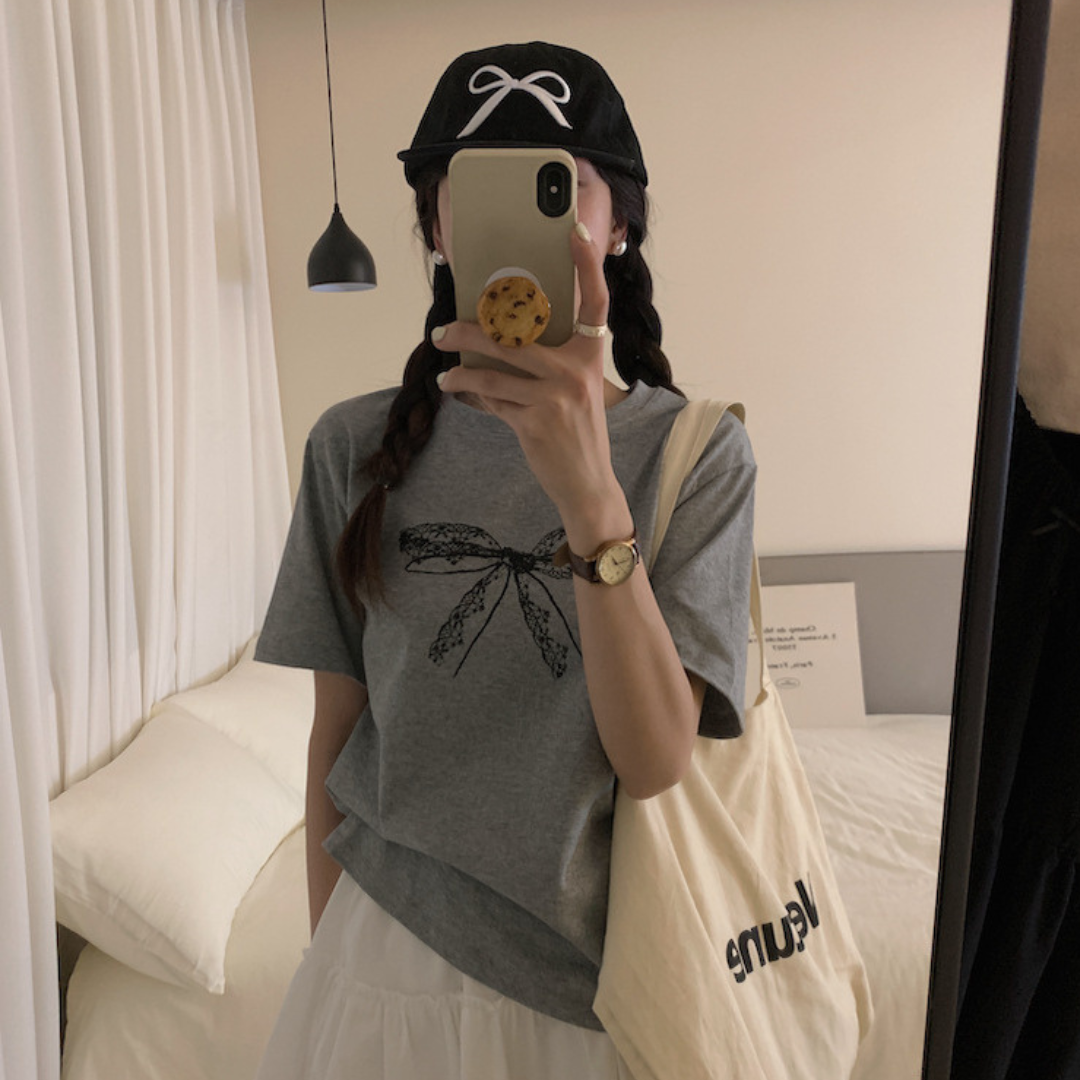 lace ribbon pattern T-shirt lf3153【即納】